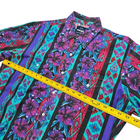 Vintage Wrangler Men Aztec Flower Short Sleeve Shirt Size Large Western Retro - Picture 6 of 10